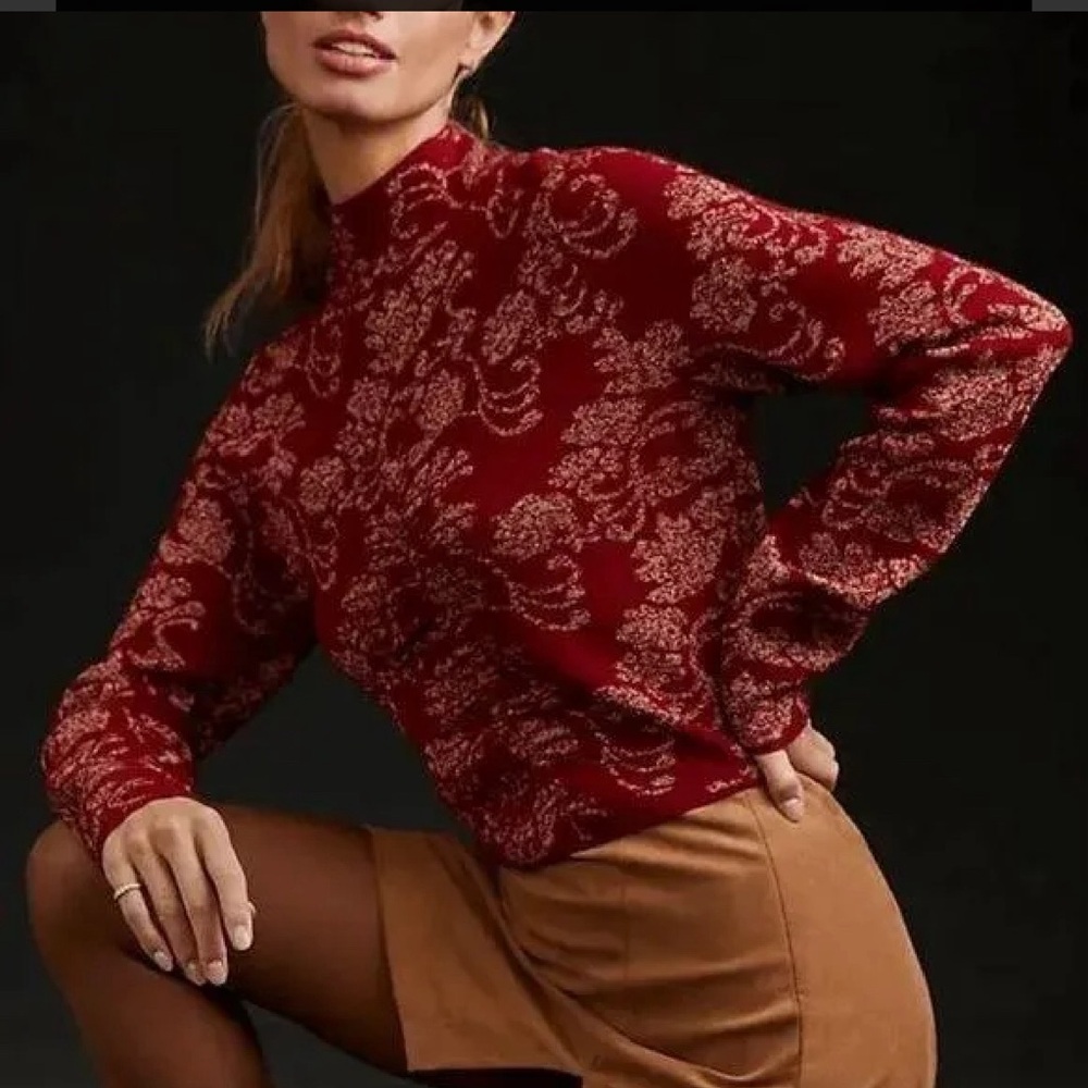 Anthropologie ruched mock neck sweater